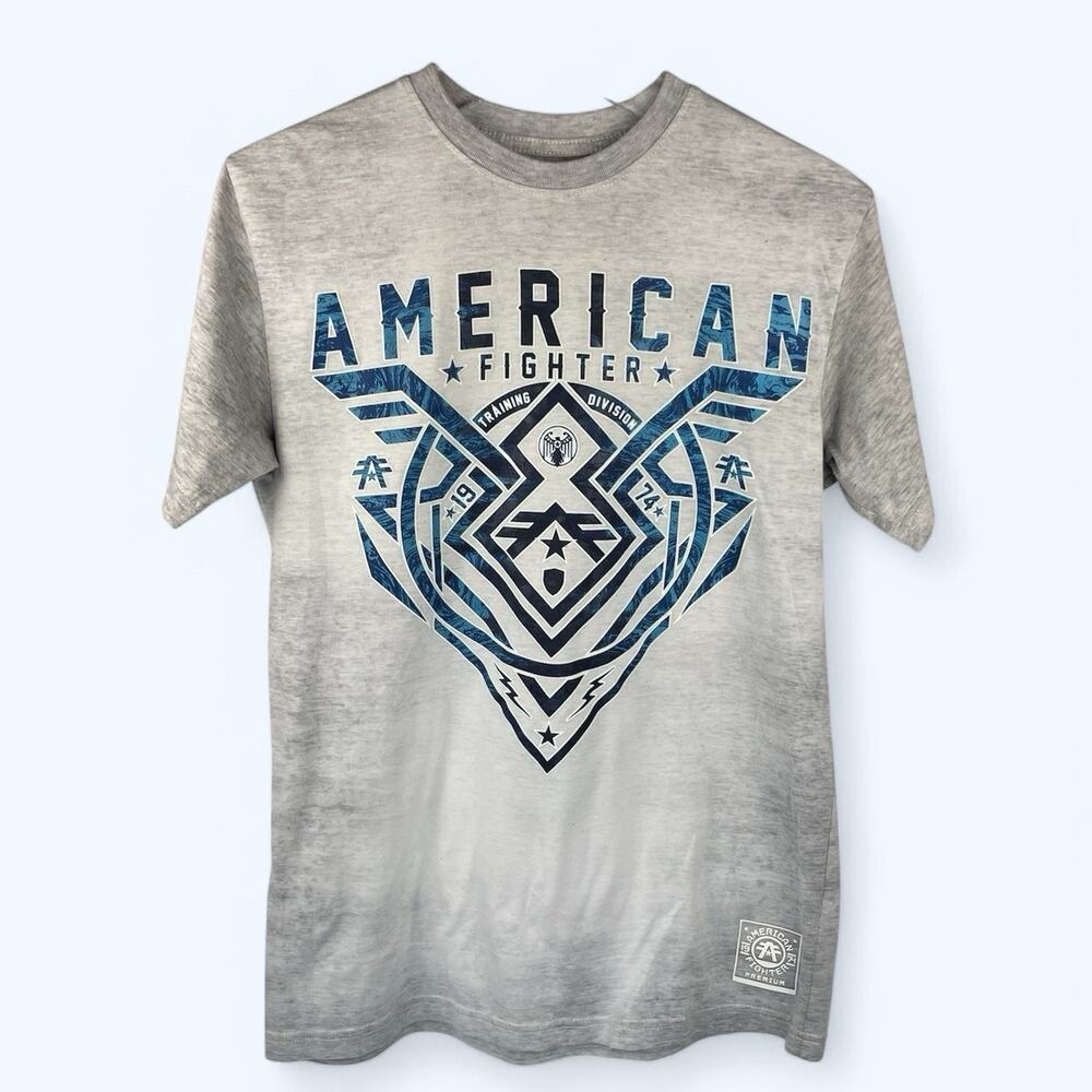 American Fighter Oakview T-Shirt Gray Blue Graphics Men's Size Small